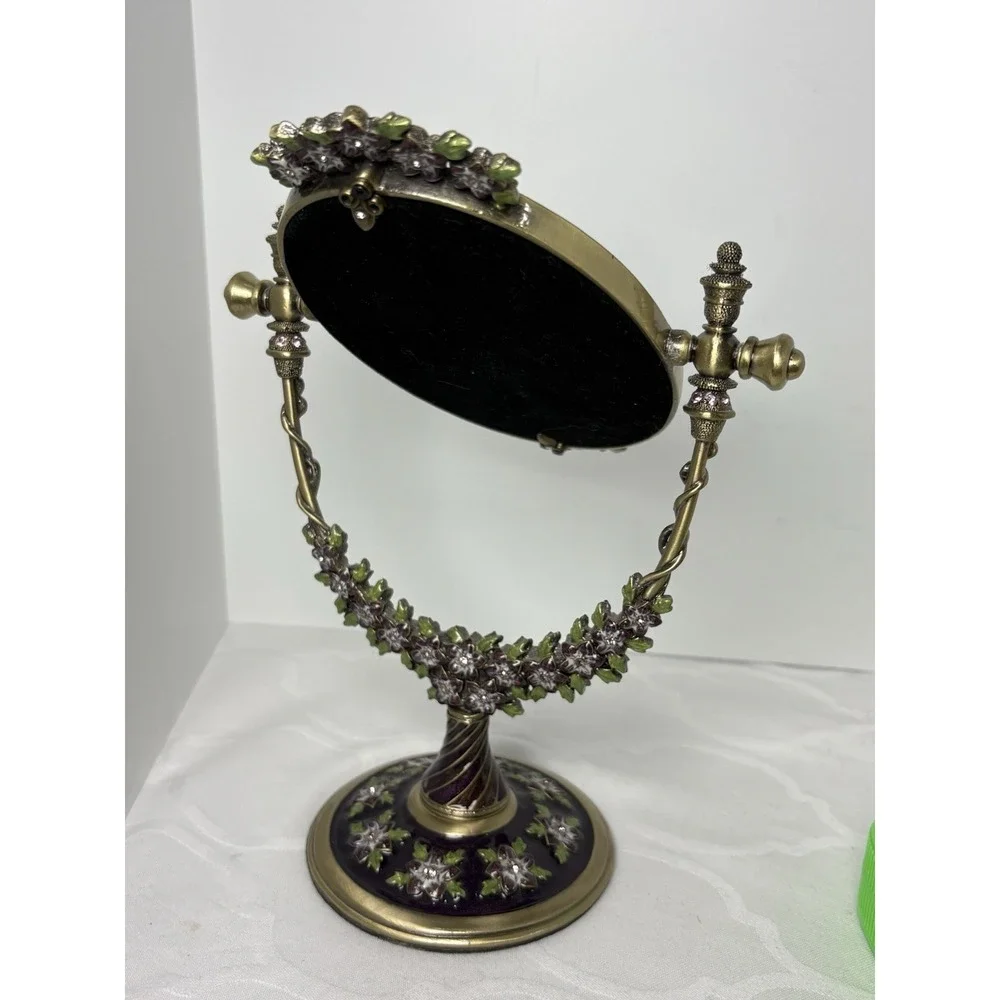 Beautiful Jeweled Two's Company Vanity Mirror Tilting Free Standing Floral